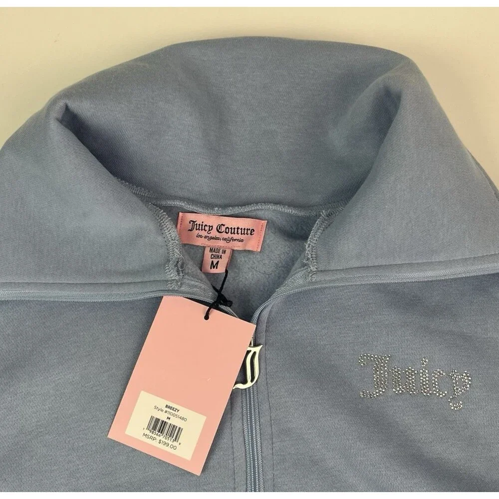 Juicy Couture Breezy 1/4 Zip Sweatshirt Wide Leg Sweatpants M Bling Tracksuit